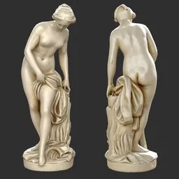 Antique Bathing Goddess Statue Ivory