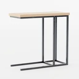 "ASTI Table: A stylish post-minimalism table with a wooden top and metal legs, rendered in Redshift. Perfect for homes, offices, restaurants and public places. Available for 3D modeling in Blender 3D."