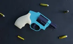 Detailed Blender 3D rendering of a .38 Special snub-nosed revolver with ammunition.