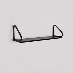 Black wooden wall shelf 3D model, customizable for interior design in Blender.
