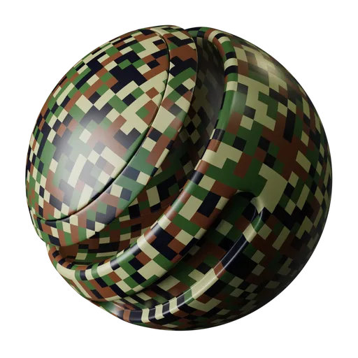 High-quality PBR plastic material with pixel camouflage pattern for 3D modeling in Blender and other software.