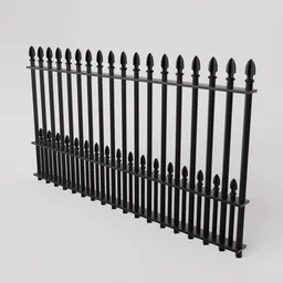Detailed 3D rendering of a modular cast iron fence for Blender with extendable array feature.