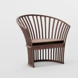 High-quality 3D rendered wooden curved chair for Blender, ideal for garden and outdoor scenes.