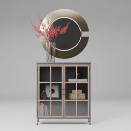 Modern Cabinet with Round Wall Mirror
