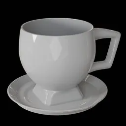 Detailed white ceramic coffee cup 3D model render, compatible with Blender, ideal for virtual kitchen staging.