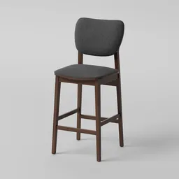 High-quality Blender 3D fabric-back wooden bar stool for interior design renderings.