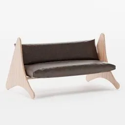 Contemporary triangle-shaped 3D model sofa with wooden frame and dark cushions, optimized for Blender rendering.