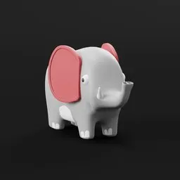 "Lowpoly Elephant 3D model for Blender 3D - ideal for games and engaging cartoon animation. This mammal model features a small elephant with a pink tusk on a black background. Rendered in Vray and Redshift, the model includes random positioning content, a cash on a sidetable, and rounded corners."