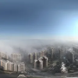 Highsky building fog sun clouds