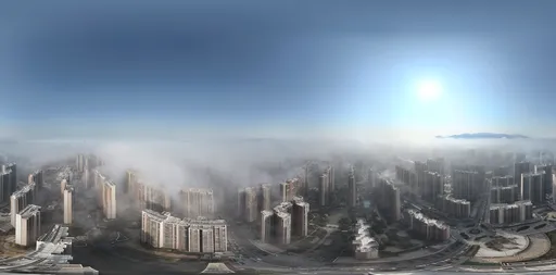 Highsky building fog sun clouds