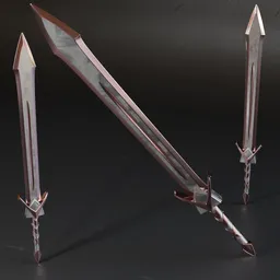 3D low poly sword model with high quality metal textures, ideal for war game design and Blender projects.