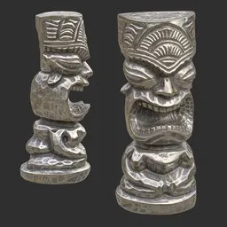 Tiki God Furious Yell Statue Silver