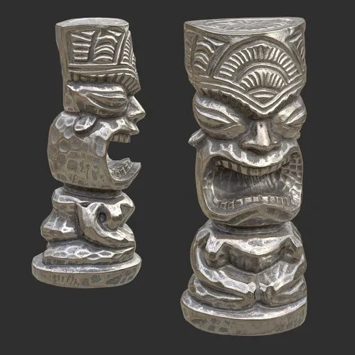 Tiki God Furious Yell Statue Silver