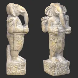 Standing Ganesha Statue Weathered Marble