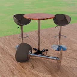 Detailed 3D Blender model of a modern bar table and stools with realistic textures for 3D visualization.