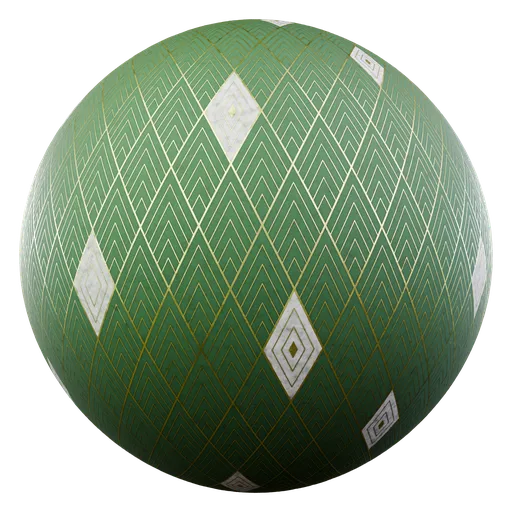 High-quality green and gold leaf pattern PBR material for Blender 3D with detailed textures.
