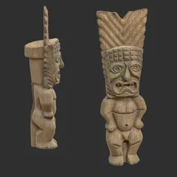 Tiki God Sacred Crown Statue Moss Wood