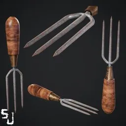 Realistic 3D model of gardening tools with detailed textures, suitable for Blender 3D projects.