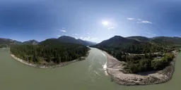 Aerial River Mountains Sunny Day