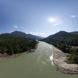 Aerial River Mountains Sunny Day