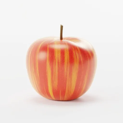Realistic red and yellow striped apple 3D model for Blender rendering and animation.