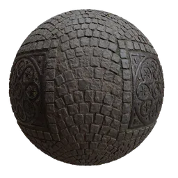 High-resolution 4K PBR cobblestone and manhole texture for 3D Blender material, created in Substance Designer.