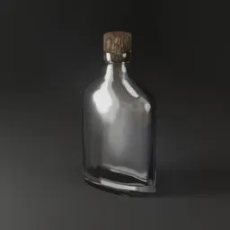 Realistic Blender 3D model of a clear glass liquor bottle with cork, featuring procedural textures.