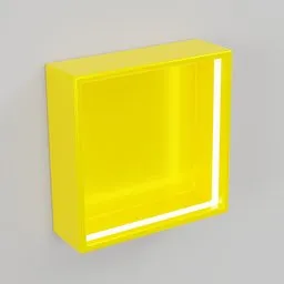 Illuminated 3D model of a yellow wall-mounted display cubby optimized for Blender.