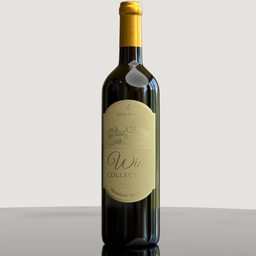 "3D model of a pale green background with a detailed face wine bottle, featuring a front label and olive-skinned texture in Blender 3D. Perfect for restaurant and bar scenes. Available in .b3d, .substance3D, and Unreal Engine formats."