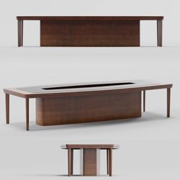 "Sleek and modern meeting table with bench and 2k texture model, available in black and brown colors. Perfect for Blender 3D projects. Get your hands on this photorealistic table with defined lines and merchant stands today."