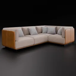 Modular 3D model of a plywood panel sofa with fabric upholstery, compatible with Blender 4.0+, ideal for architectural visualization.