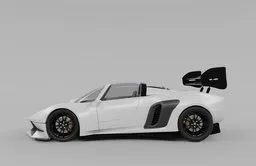 Detailed side view of a white 3D rendered supercar with gull-wing doors, created using Blender.