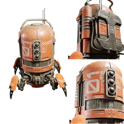 "Meet Apollo 01, an animated spiderbot 3D model designed for Blender 3D. With realistic textures and insectoid features, this robot comes with six gas grenades and a square backpack. Perfect for Maschinen Krieger fans and character art closeups."