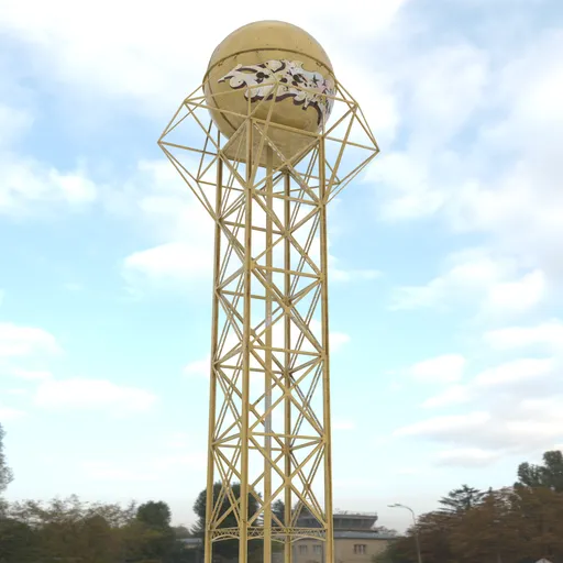 Water tower with graffiti