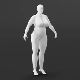 Detailed plus size female 3D model standing, optimized for Blender, suitable for character design.