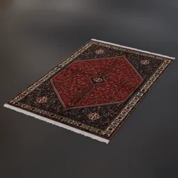 "Persian carpet (Abadeh) 3D model for Blender 3D: Highly detailed and realistic red rug with intricate patterns, perfect for architectural visualization projects. Customizable particle system for increased efficiency. Created in Blender 3D software."