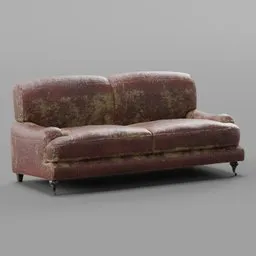 Realistic distressed leatherette couch model for Blender 3D detailing wear and texture.