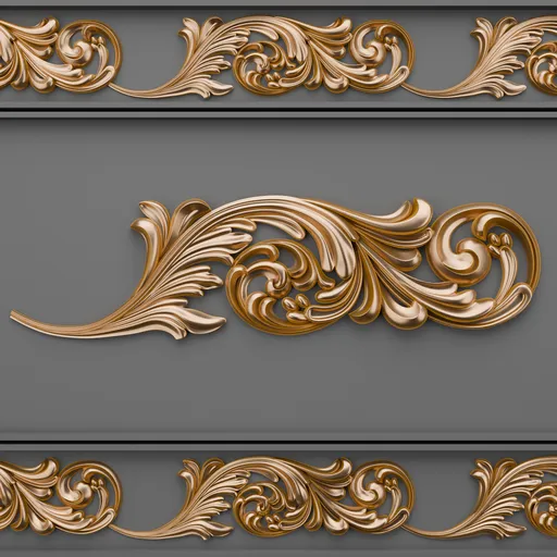 Intricate golden 3D trim brush ornament for enhancing scene details in Blender projects.