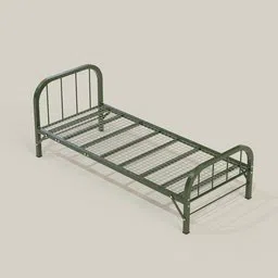 3D model of a single prison bed, minimalistic design, Blender render, metal frame with simple mattress slot.
