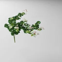 "Artificial tendril Pink geranium 3D model for Blender 3D: A botanical masterpiece inspired by nature, featuring magnolia leaves and stems, apple trees, and vines, and rendered in NVIDIA's Omniverse. Edit and modify with ease using Bagapia's Geometry Nodes. Perfect for nature and indoor scenes."