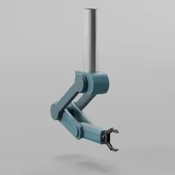 "Low-poly Robotic Arm model with rig and PBR texture, suitable for Blender 3D game, VR, and AR projects. This dynamic model features realistic shaded robotic parts, spinning hands and feet, and a laboratory background. Winner of a design award, inspired by P.C. Skovgaard and perfect for animation."