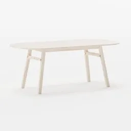 "VOXLÖV Dining table in white with wooden legs and spacious top, perfect for comfortable seating. Great for Blender 3D model creations in the table category. No legs to obstruct seating on shorter sides."