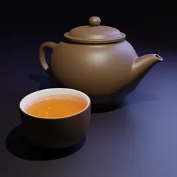 Detailed 3D model showcasing a Chinese-style teapot with cup, perfect for Blender rendering projects.