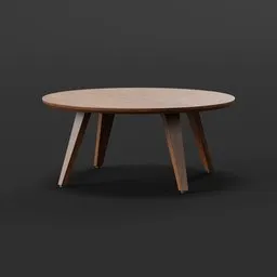 Round wooden coffee table 3D model, ideal for interior rendering in Blender 3D, minimalist design.