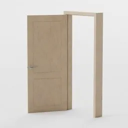 Realistic wooden 3D interior door model with frame, optimized for Blender, ready-to-use for virtual staging.