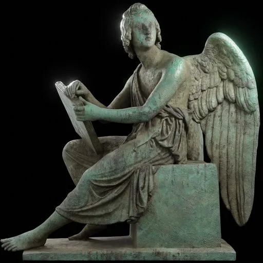 statue of Vs Angel with book