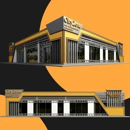 Detailed Blender 3D model entertainment venue with modern facade, ideal for architectural visualization.