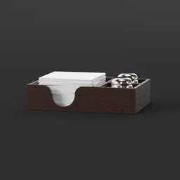 3D model of wooden kitchen napkin holder with integrated salt and pepper shakers rendered in Blender.