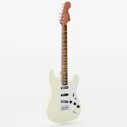 Detailed 3D model of a white Fender Stratocaster guitar for Blender rendering, with accurate design.