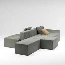 "Get cozy with the Bonaldo Sofa Peanut B 3D model for Blender 3D. This arafed couch features a stylish pillow and volumetric lighting for a top-notch rendering. Created by Eden Box with detached sleeves by Giorgio Cavallon, this polycount model offers corners and two front pockets on a gray canvas."
